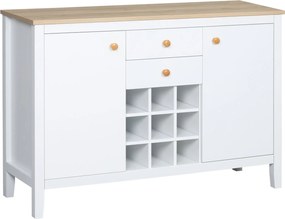 HOMCOM Konyhai Tálaló Bor Süti állvány 2 Fiókkal 2 Ajtóval Állítható Polcokkal 9 Palackhoz Konyhai Segédbútor Ebédlőbe Nappaliba 110x35x75 cm Fehér |