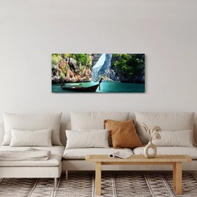 Hosszú hajó a tengerparton képe (120x50 cm)