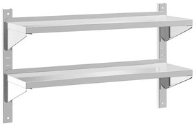 2 szintes ezüst rozsdamentes acél fali polc 100 x 30 x 60 cm