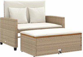 vidaXL 2 személyes bézs polyrattan/akácfa kerti kanapé párnával