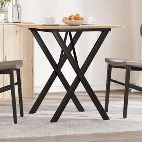 Tömör fenyőfa és acél étkezőasztal X-vázzal 70x70x75 cm