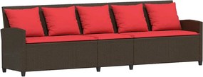 vidaXL 5 személyes barna polyrattan kerti kanapé párnával