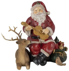 Gitározó Télapó rénszarvassal karácsonyi nosztalgikus dekoráció figura