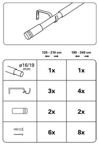 Fém bővíthető függönykarnis 190 - 340 cm Válec - Gardinia