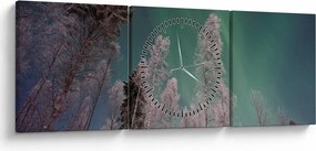 Az aurora borealis képe fagyos fák felett (órával) (90x30 cm)