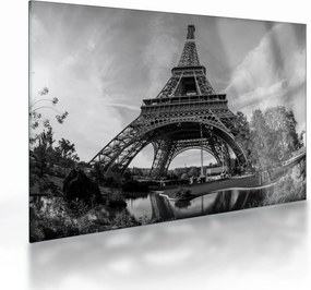 Üveg kép - Eiffel-torony, fekete-fehér (70x50 cm)