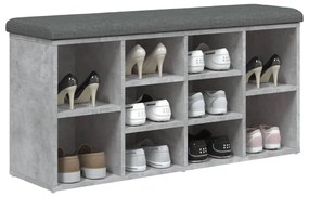 betonszürke szerelt fa cipőtároló pad 102 x 32 x 50 cm