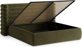 Zöld kárpitozott ágyneműtartós franciaágy ágyráccsal 180x200 cm Mount – Micadoni