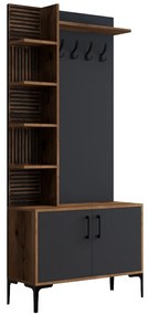 Faliakasztó cipőtartóval és polcokkal ViyanaWalnut and Anthracite