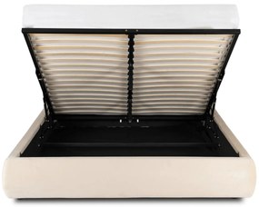 Bézs Bársony Franciaágy Ágyneműtartóval. 160x200 HAGA