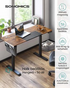 Állítható magasságú elektromos íróasztal 140 x 60 x (72-120) cm, vintage barna/fekete