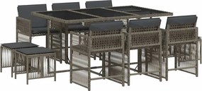 vidaXL 11 részes szürke polyrattan kerti ülőgarnitúra párnákkal