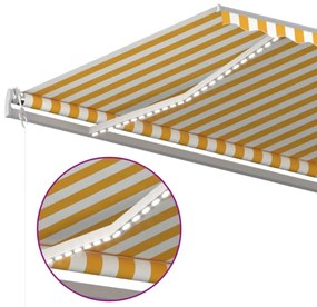 sárga-fehér szélérzékelős és LED-es napellenző 500 x 300 cm