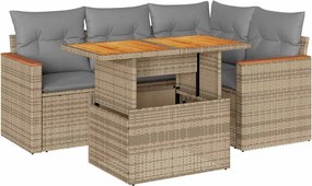 vidaXL 5 részes bézs polyrattan és akácfa kerti ülőgarnitúra párnákkal