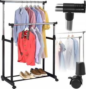 Dupla Padlós Álló Kerekes Ruhaakasztó Gardróbszekrény