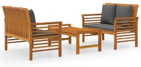 vidaXL 3 részes tömör akácfa kerti ülőgarnitúra párnákkal