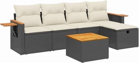 vidaXL 6 részes fekete polyrattan kerti ülőgarnitúra párnákkal