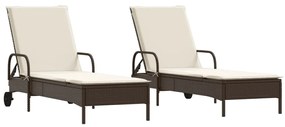 2 db barna polyrattan napozóágy párnával