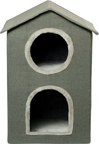 PawHut Két Szintes Macska Ház Mosható Párnákkal 3 Bejárattal, 42x46x59,5 cm, Szürke | Aosom