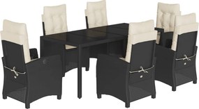 vidaXL 7 részes fekete polyrattan kerti étkezőgarnitúra párnával