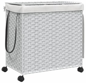 fehér rattan szennyeskosár kerekekkel 60x35x60,5 cm