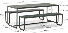 Sötétzöld fém négyszemélyes kerti étkezőgarnitúra Sotil – Kave Home
