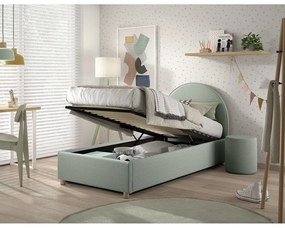 Zöld kárpitozott ágyneműtartós egyszemélyes ágy ágyráccsal 90x200 cm Moon – Vipack