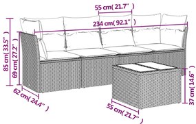 5 részes barna polyrattan kerti ülőgarnitúra párnával