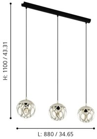 Eglo 99072 - Csillár zsinóron MIRTAZZA 3xE27/60W/230V