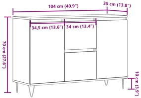 kézműves tölgy színű szerelt fa tálalószekrény 104 x 35 x 70 cm