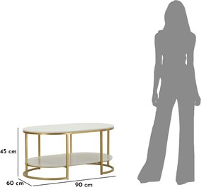 Fehér-aranyszínű dohányzóasztal márvány asztallappal 60x90 cm Izmir – Mauro Ferretti