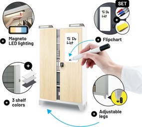 Fém irodai iratszekrény JAN II, Eco Design: fehér/sonoma tölgy
