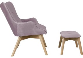 Levendula színű bársony fotel lábtartóval Niko – Ropez