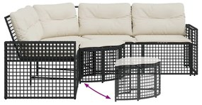 vidaXL L-alakú fekete polyrattan kerti kanapé párnával és lábtartóval