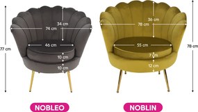 Fotel Art-deco stílusban, mustár színű Velvet anyag/gold chróm-arany, NOBLIN