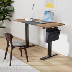 SONGMICS elektromosan állítható magasságú íróasztal, 140 x 60 cm, 4 memóriahellyel, USB-C töltőporttal és tárolózsebbel, vintage barna és fekete