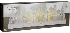 Karácsonyi világító falu, 15 LED, 45 x 5,8 x 15cm, fehér, fa