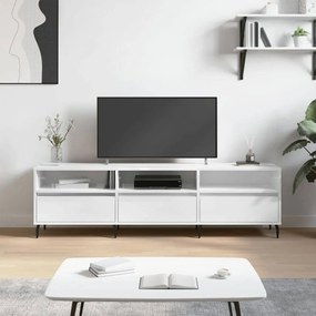 Magasfényű fehér szerelt fa TV-szekrény 150 x 30 x 44,5 cm