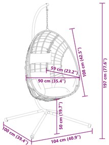 bézs rattan és acél függő kagylószék állvánnyal