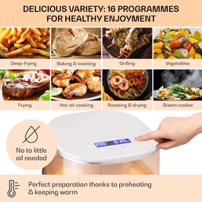 Klarstein Air Bloom, forrólevegős fritőz, 1500 W, 7,5 l, 16 program, gőzölő funkcióval