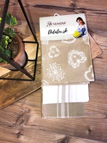 A-1 Konyhai törülköző 3 szett Hearts Beige
