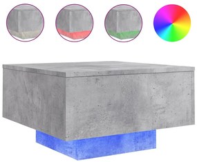 Betonszürke dohányzóasztal LED-lámpákkal 55 x 55 x 31 cm