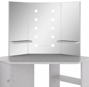 betonszürke sarok-fésülködőasztal LED-del 111x54x141,5 cm