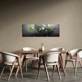 Zöld absztrakt gömbök képe (órával) (90x30 cm)