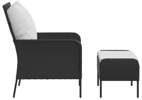 fekete polyrattan kerti szék lábtartóval