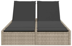 Világosszürke polyrattan dupla napozóágy párnával