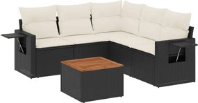 vidaXL 6 részes fekete polyrattan kerti ülőgarnitúra párnákkal