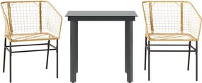 vidaXL 3 észes barna polyrattan üveg kerti étkezőgarnitúra