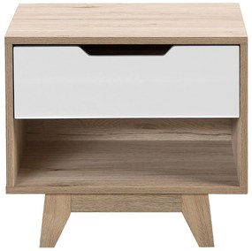 Skandináv Stílusú Fehér És Világos Fa Éjjeliszekrény SPENCER Beliani