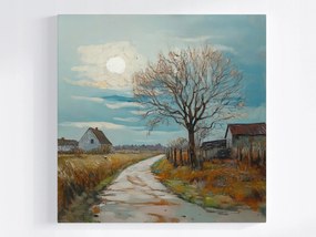 Vászonkép Canvas Tájkép Falu Házak Fa Út Nap Mezők 40x40